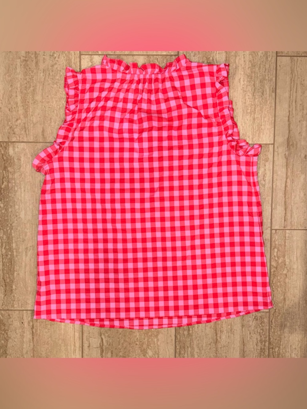 Vineyard Vines Women's Performance Sleeveless Gingham Ruffled Pink Medium - Picture 2 of 10